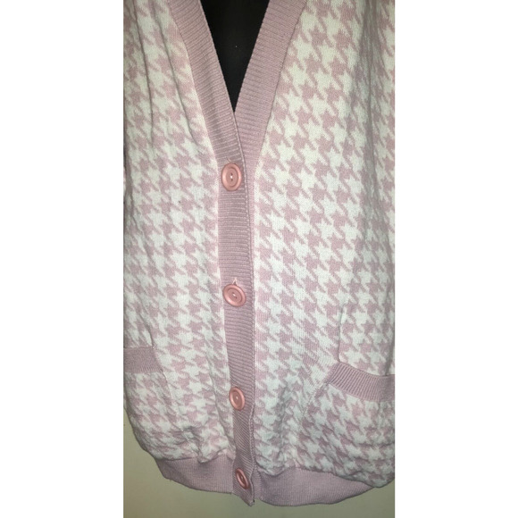 Pink & White Houndstooth Cardigan Sweater BOOHOO Geometric Plus Size 20 NWT - Picture 4 of 13